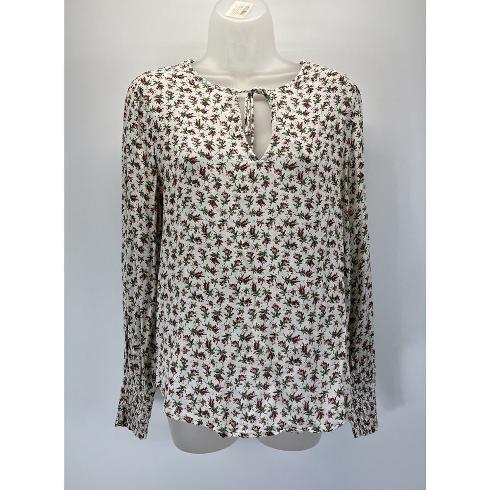 Lucky Brand Smocked Cuff Long sleeve Viscose Peasant Blouse Size Medium